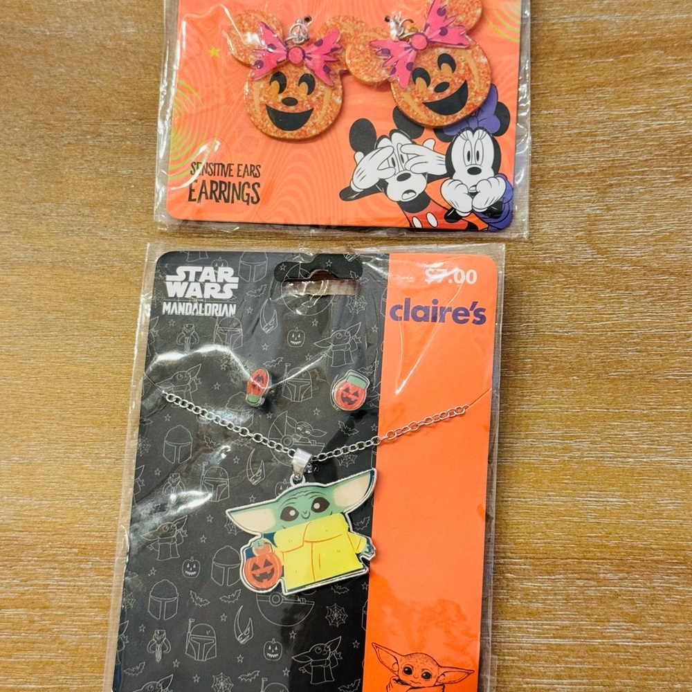 Halloween Baby Yoda Necklace and Minnie Pumpkin Earrings!
